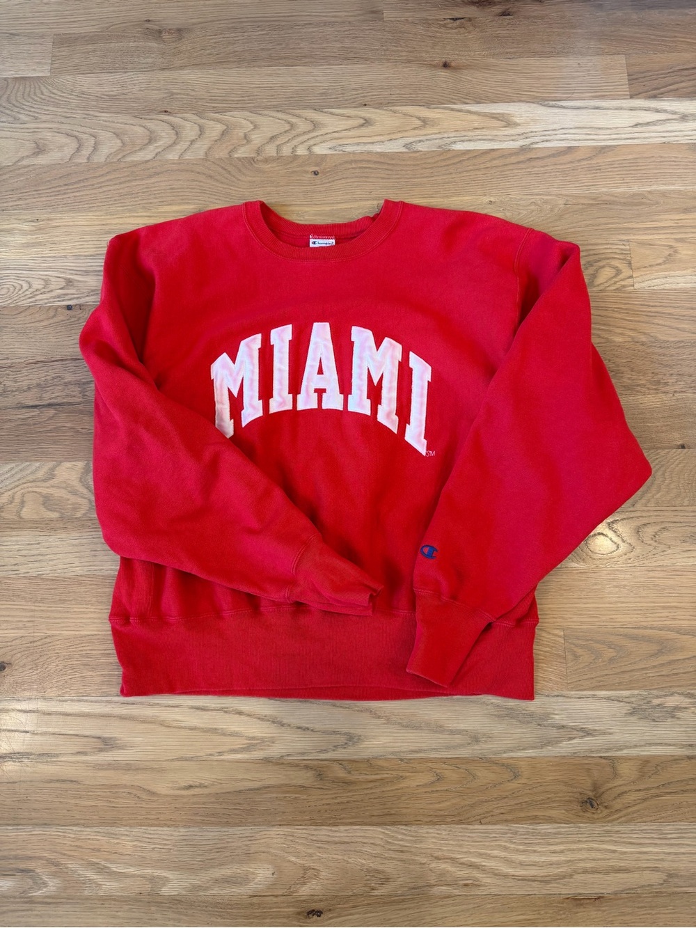 Vintage Champion MIAMI Spell Out Crewneck Sweatshirt Red XL